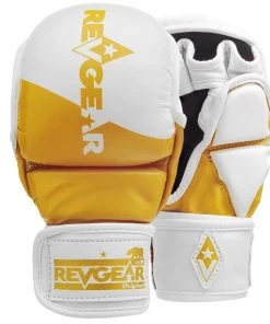 Revgear PINNACLE MMA SPARRING GLOVES - WHITE/GOLD FIGHT GLOVES