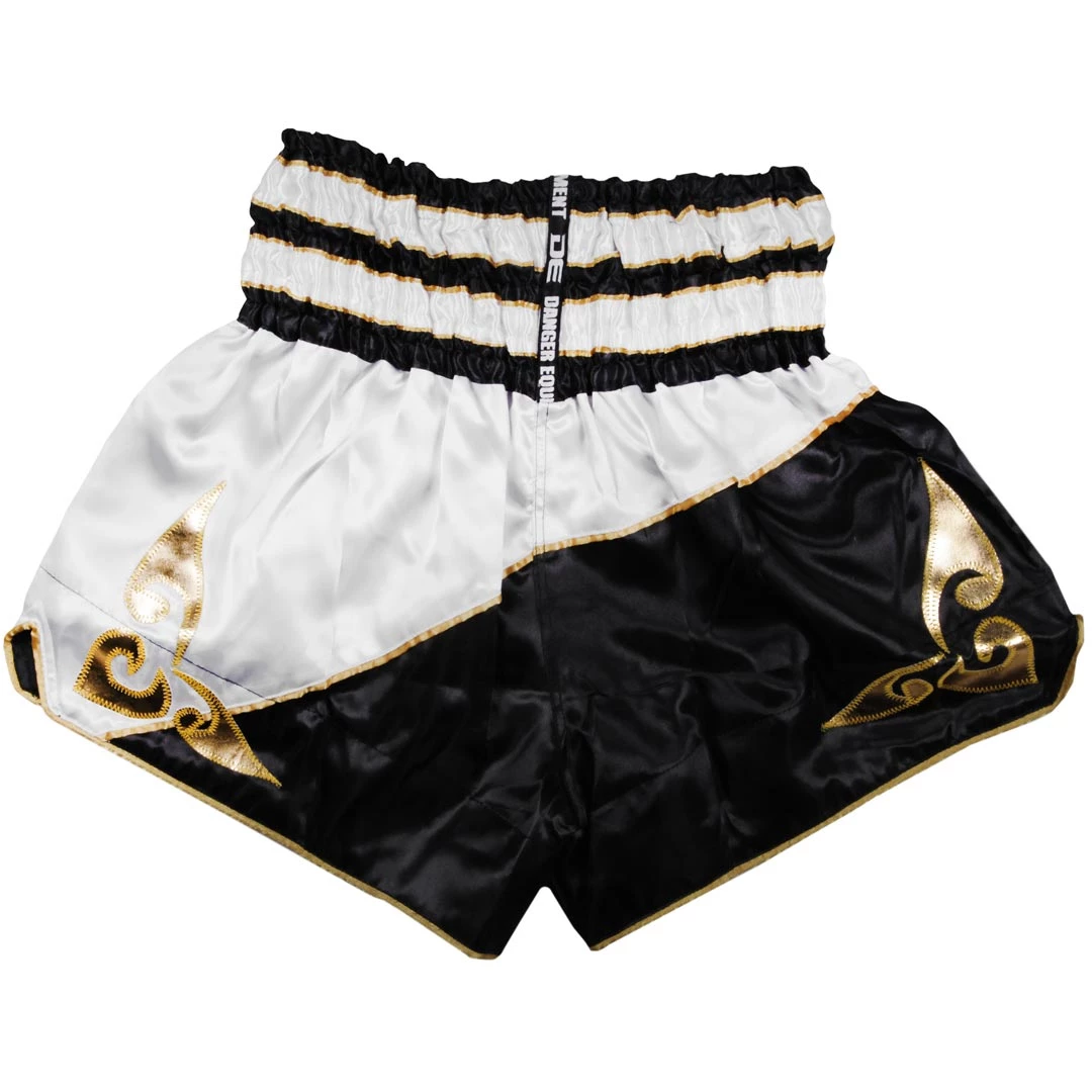 Danger Equipment D.E Fit Special Muay Thai Shorts - White/Black/Gold 4 Danger Equipment D.E Fit Special Muay Thai Shorts - White/Black/Gold