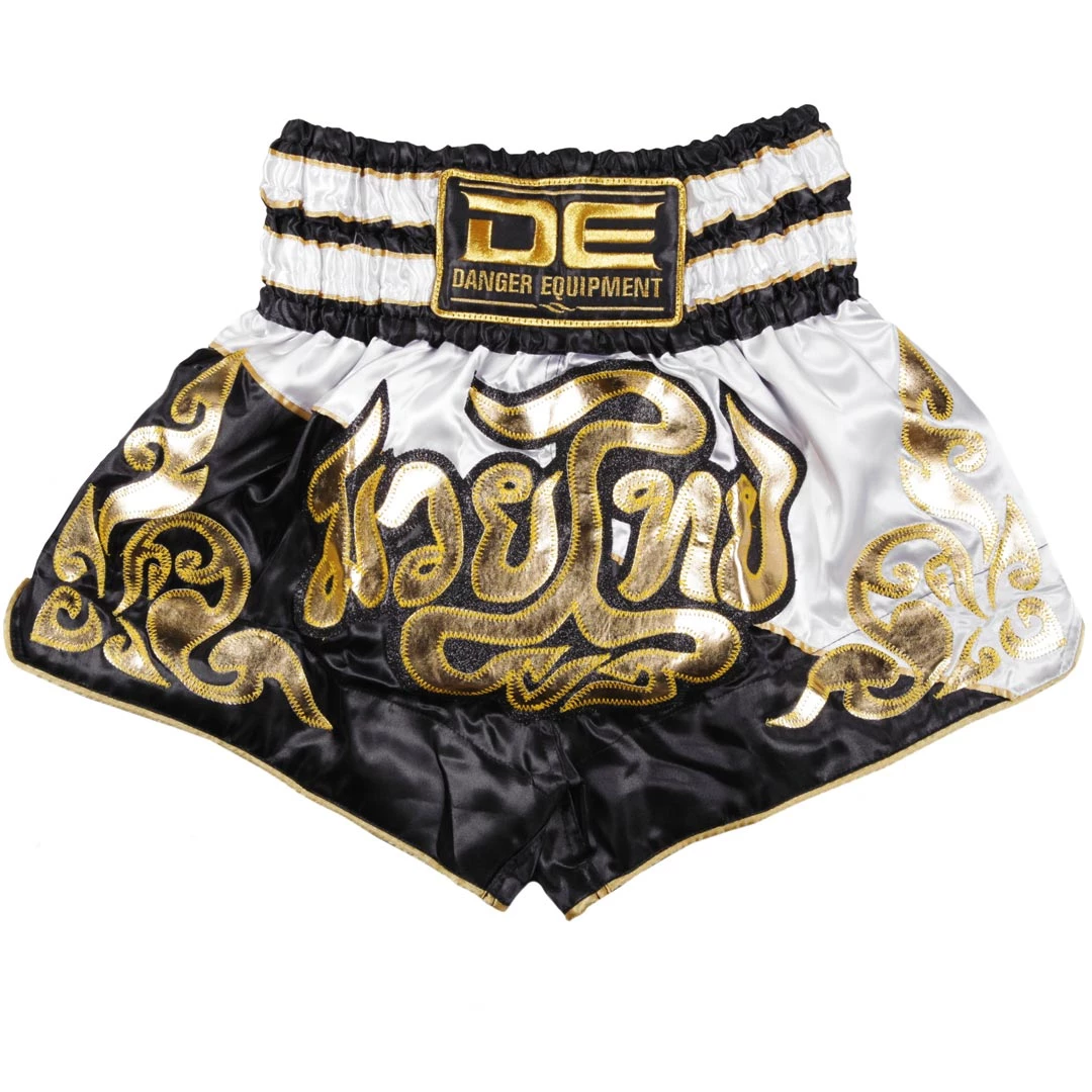 Danger Equipment D.E Fit Special Muay Thai Shorts - White/Black/Gold 3 Danger Equipment D.E Fit Special Muay Thai Shorts - White/Black/Gold