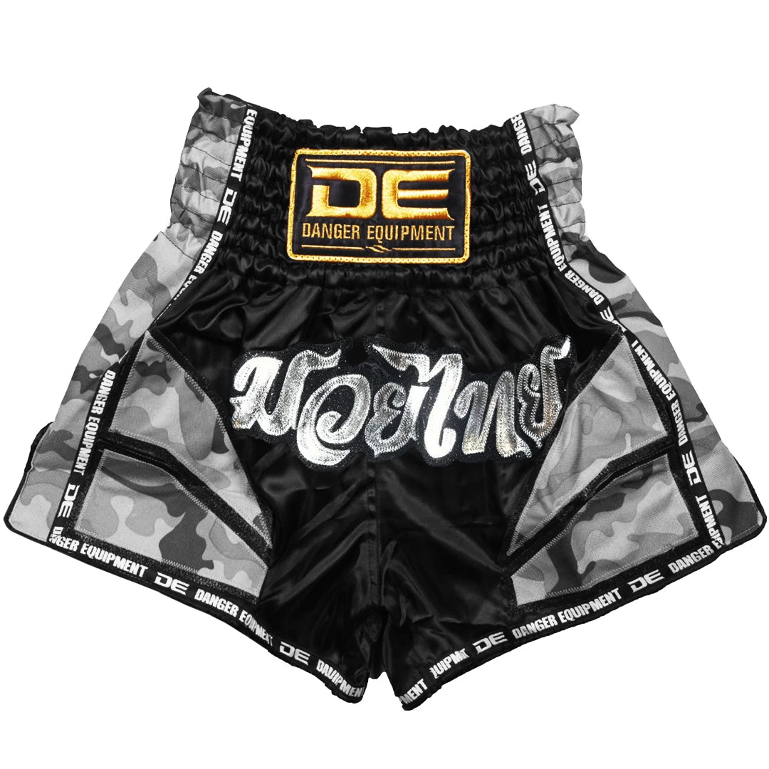 Danger Equipment D.E Fit Special Muay Thai Shorts - Grey Camo 3 Danger Equipment D.E Fit Special Muay Thai Shorts - Grey Camo