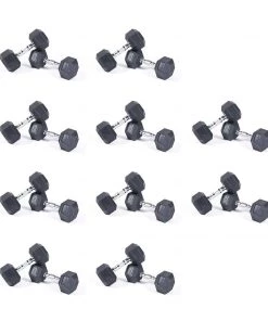 Primal Strength 1-10kg Commercial Rubber Hex Dumbbell Set (10 Pairs)