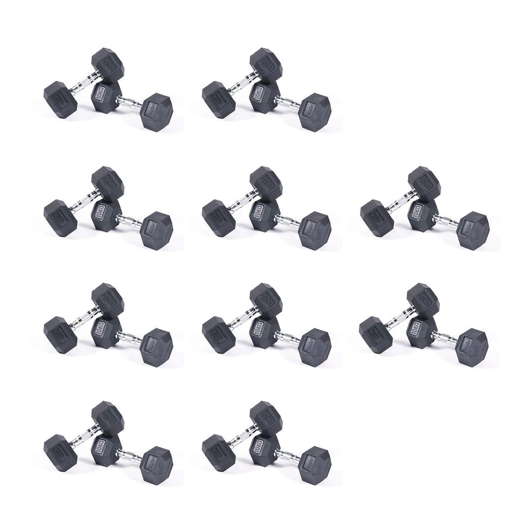 Primal Strength 1-10kg Commercial Rubber Hex Dumbbell Set (10 Pairs) 3 Primal Strength 1-10kg Commercial Rubber Hex Dumbbell Set (10 Pairs)