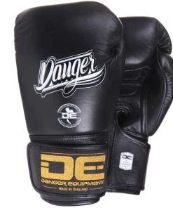 FIGHT GLOVES Danger Equipment Super Max Leather Boxing Gloves - Black